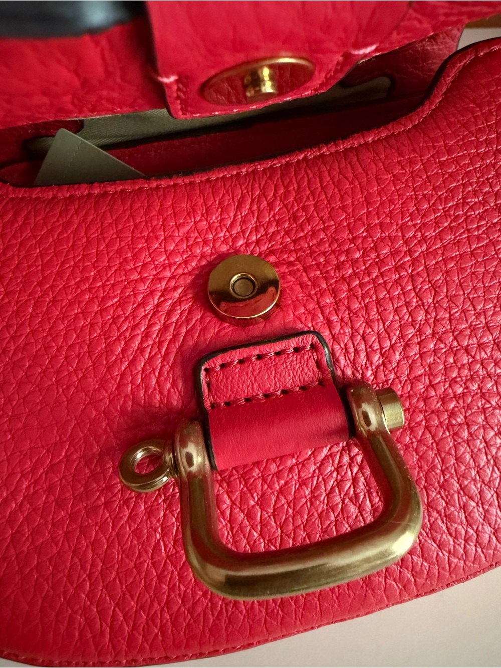 J Crew Red Leather Crossbody Bag with Brass Buckle - Picture 10 of 11
